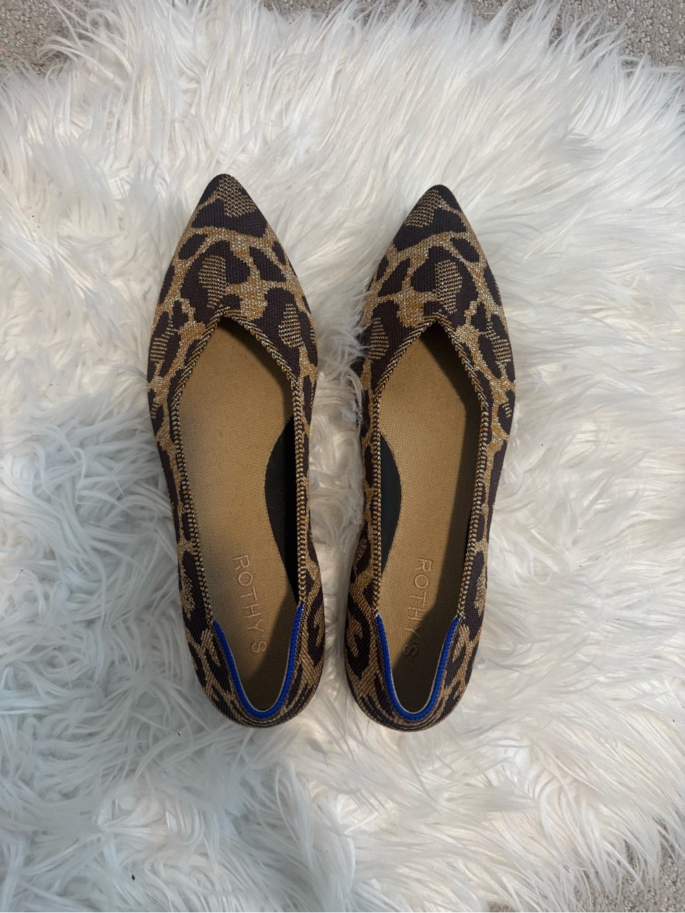 Rothy's Point II Leopard Knit Pointed-Toe Flats in Brown and Black